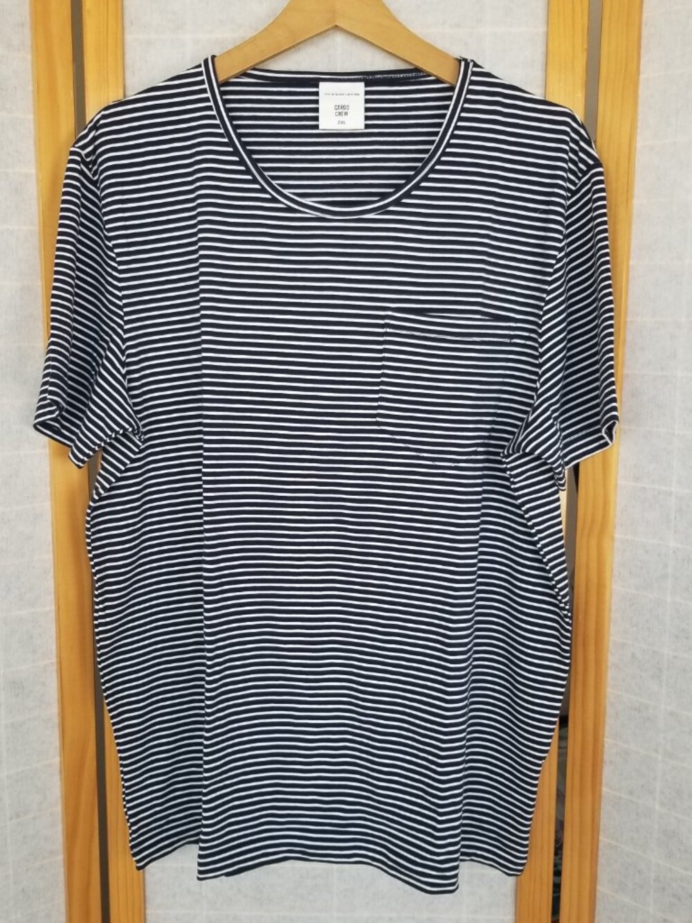 Women's Navy Riviera Stripe Pocket T-Shirt Size 2XL Short Sleeves EUC